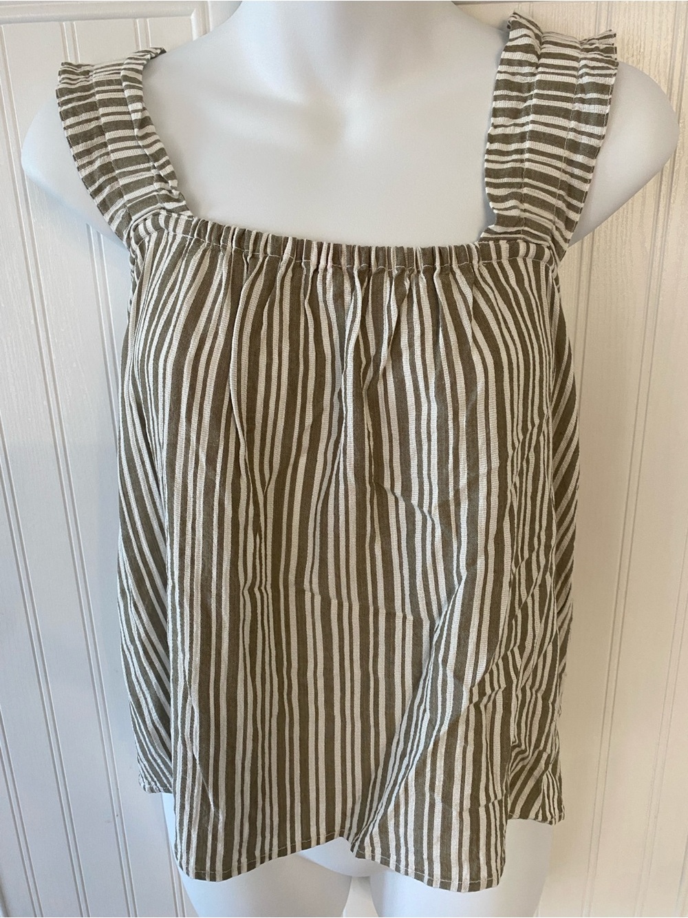 Striped Olive and White Tank Top - Sleeveless Summer Top
